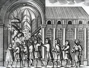 Beschreibung eines papistischen Priesters, der, nachdem er die Herrlichkeit und das Amt Christi weggenommen hatte, plötzlich fiel und starb, Illustration aus 